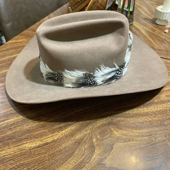 Vintage Willard Hat Co Dark Tan Felt Made in Texas Feather Hat Band Western 60’s - Picture 2 of 10